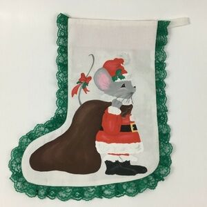 Vintage Patchwork Christmas Stocking Santa Mouse